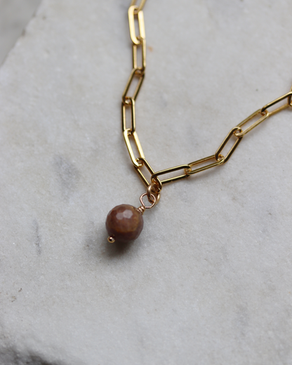 Gold Fill Paperclip Bracelet with Black Sunstone Charm
