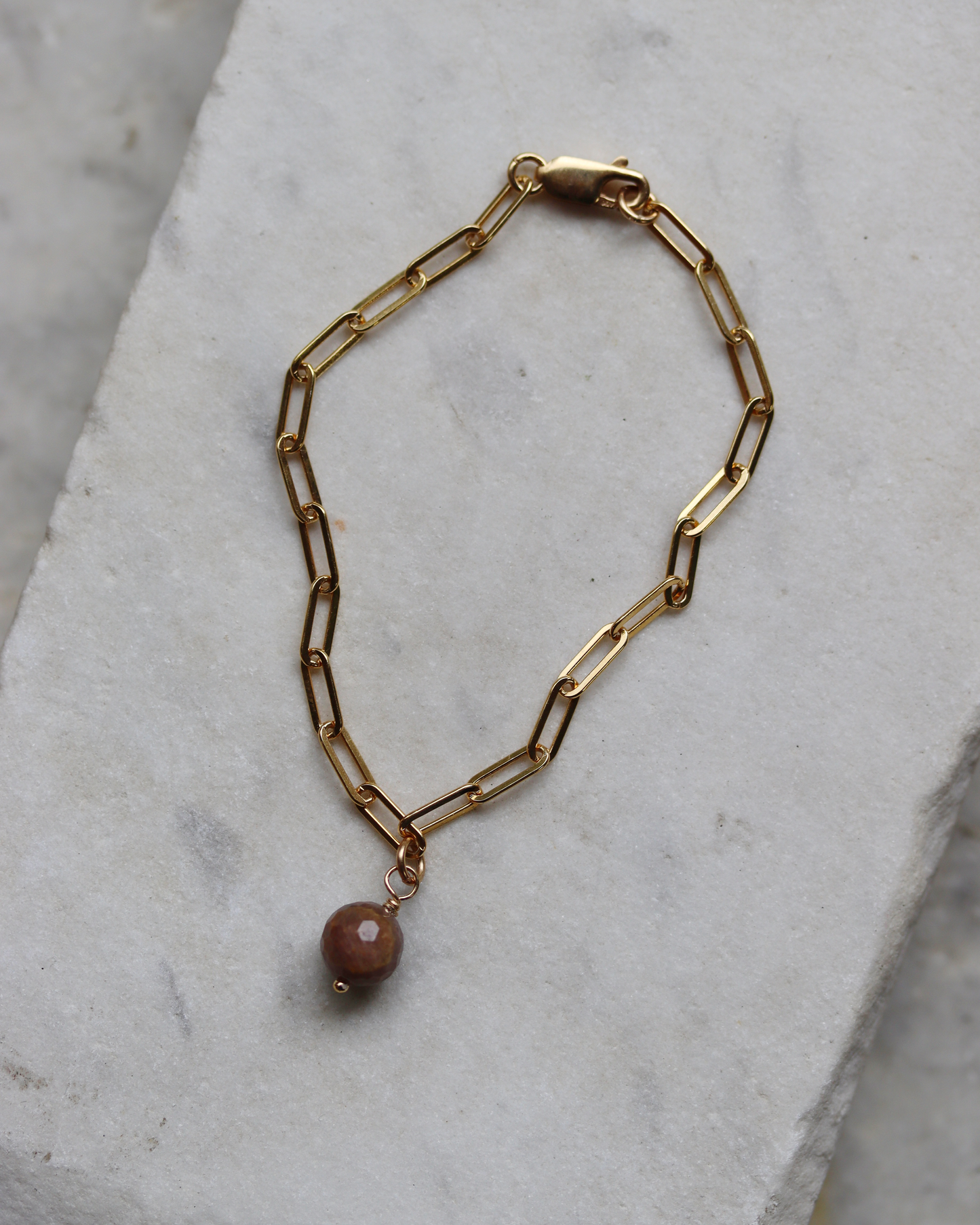 Gold Fill Paperclip Bracelet with Black Sunstone Charm