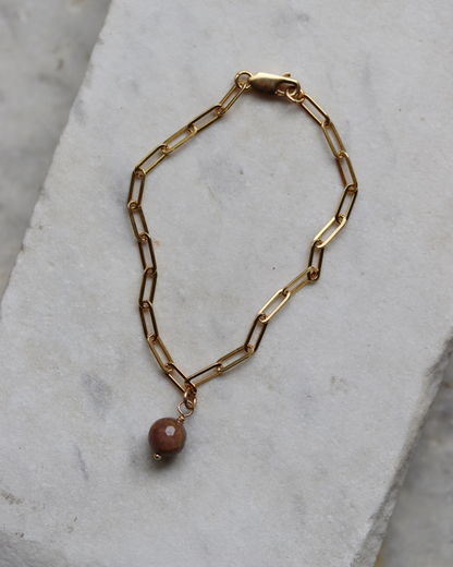 Gold Fill Paperclip Bracelet with Black Sunstone Charm