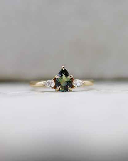 Aberdeen 0.80ct Teal Pear Cut Sapphire Three-Stone Engagement Ring (Available for Custom)