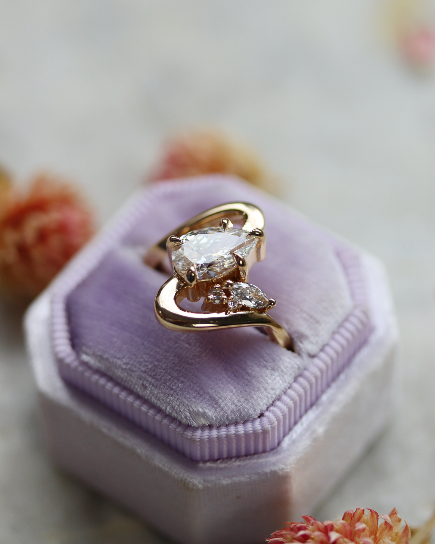 Radiant Waves 1.32ct Pear Cut Lab Diamond Engagement Ring