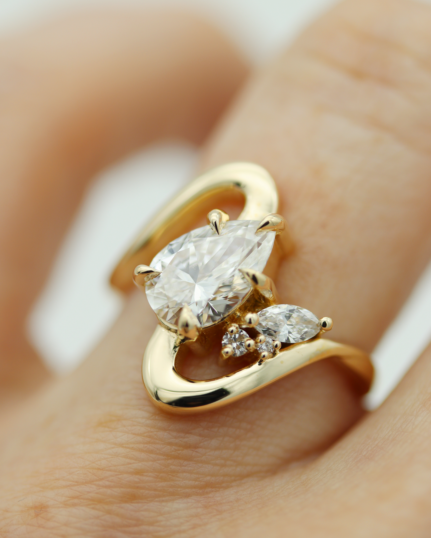 Radiant Waves 1.32ct Pear Cut Lab Diamond Engagement Ring