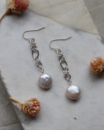 Barbed Wire Pearl Dangle Earrings - White