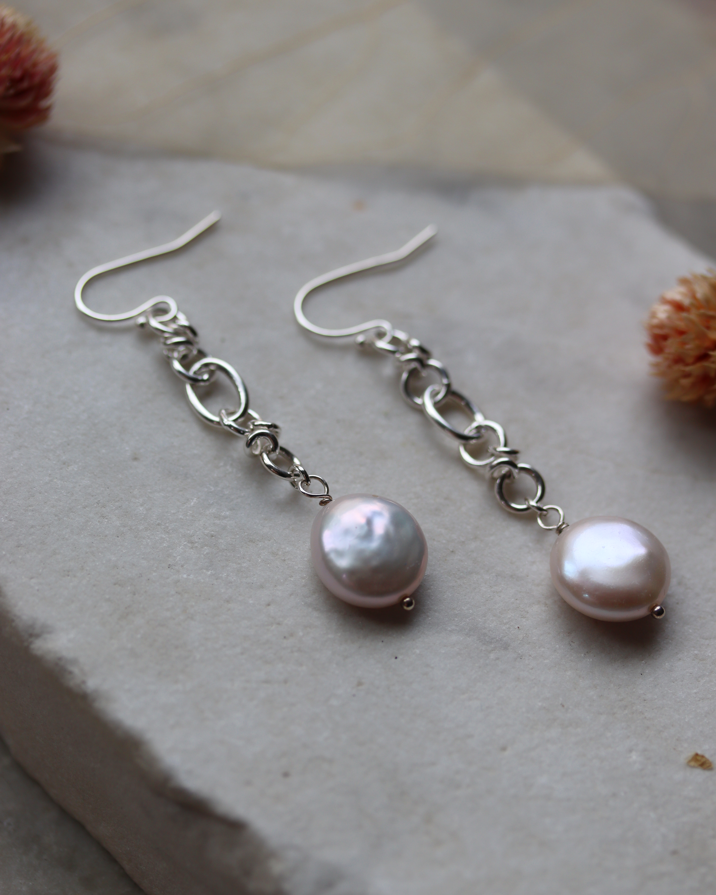 Barbed Wire Pearl Dangle Earrings - White