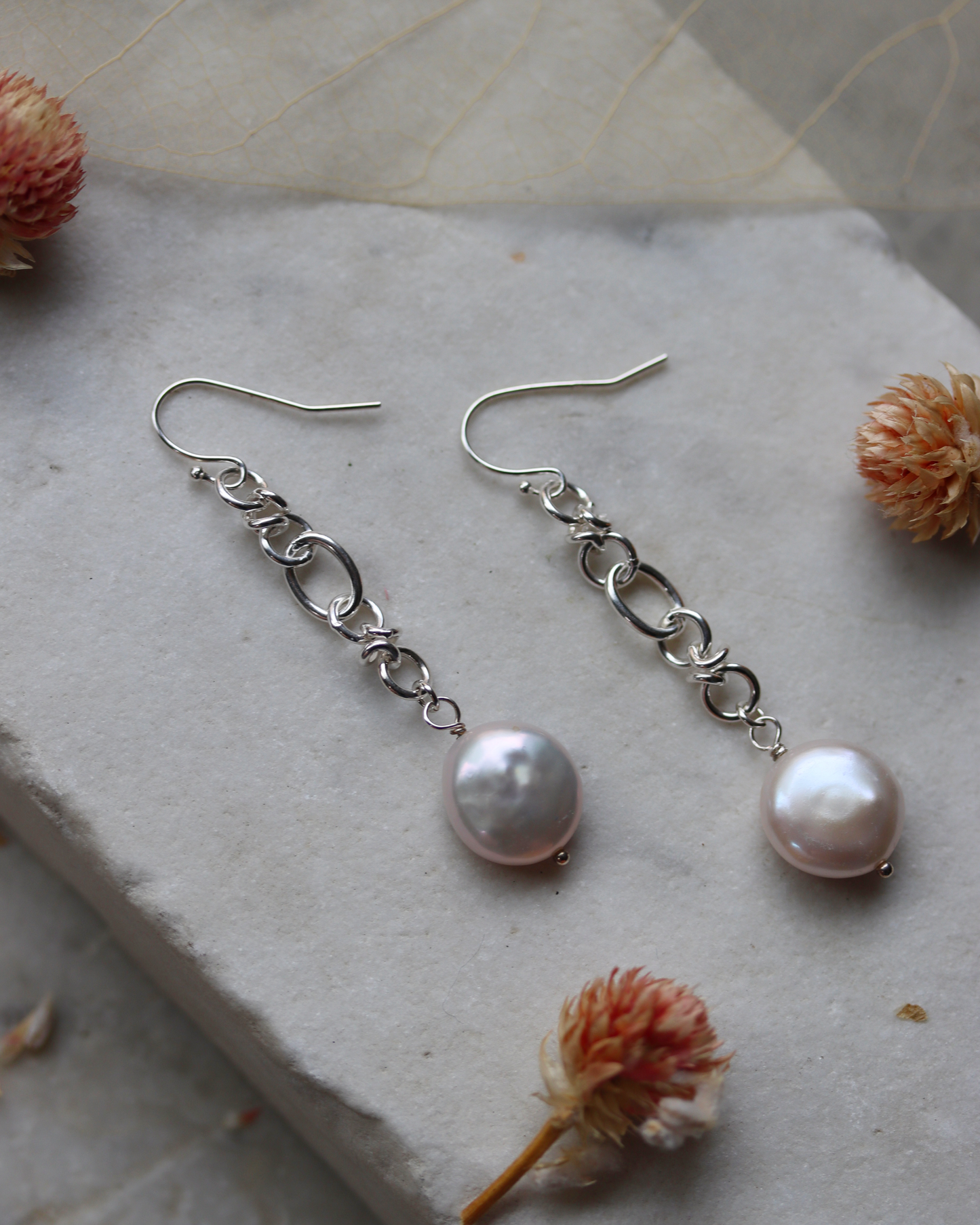 Barbed Wire Pearl Dangle Earrings - White